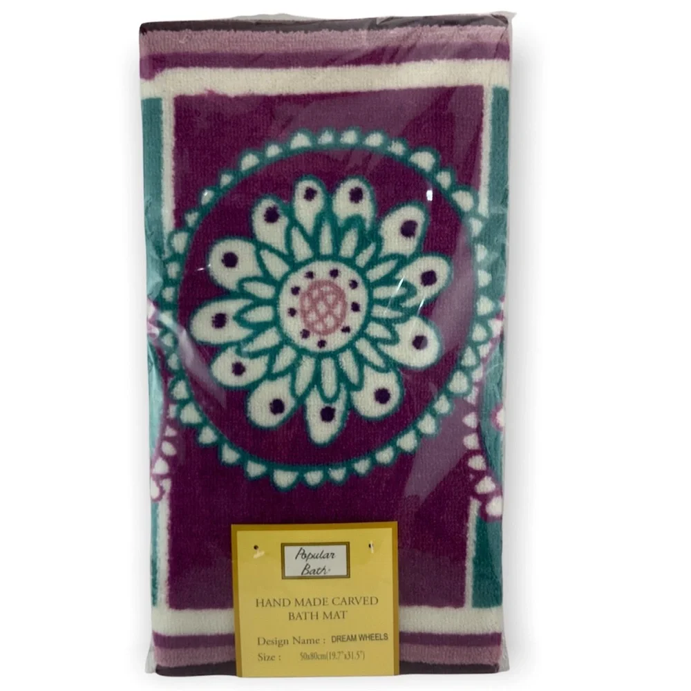 Dream Wheels Purple Teal White Bath Rug Mat 19.7 in X 31.5 in Mandala Rectangle - Picture 5 of 8